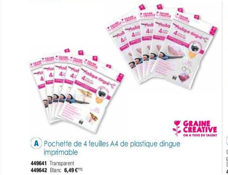 pochette de 4 feuilles A4 de plastique dingue imprimable graine créative