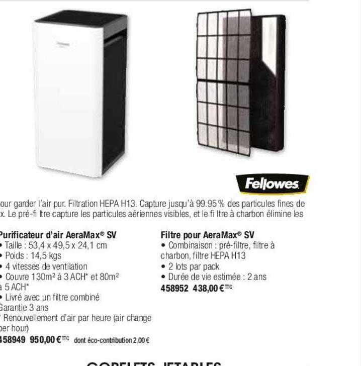 purificateur d'air aeramax sv fellowes, filtre pour aeramax sv fellowes