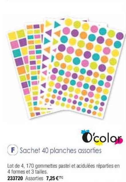 sachet 40 planches assoties o'color