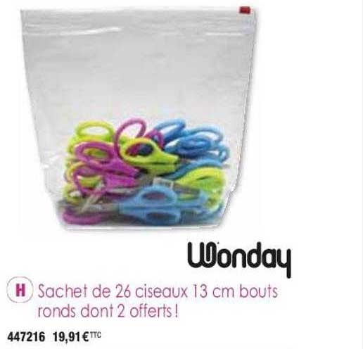 sachet de 26 ciseaux 13 cm bouts ronds dont 2 offerts! wonday
