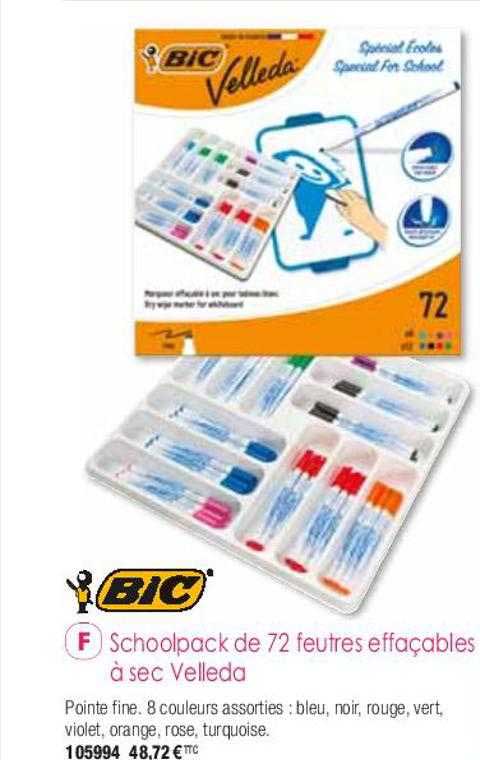Schoolpack De 72 Feutres Effaçables à Sec Velleda Bic