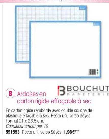 ardoises en carton rigide effaçable à sec bouchut