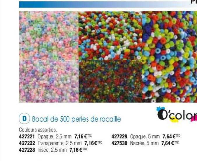 bocal de 500 perles de rocaille o'color