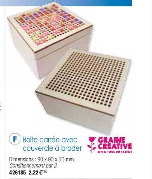 boîte carrée avec couvercle à broder graine créative
