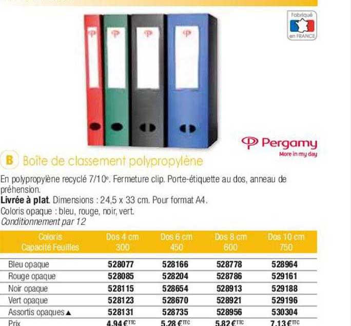 Boîte De Classement Polypropylène Pergamy