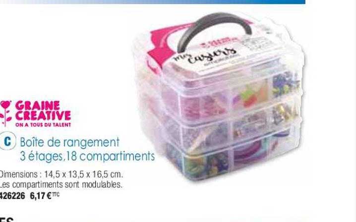 boîte de rangement 3 étages, 18 compartiments graine créative
