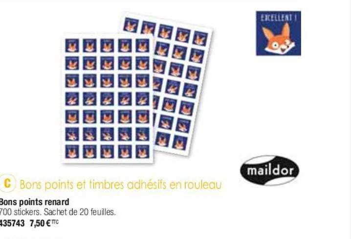 bons points et timbres adhésifs en rouleau maildor