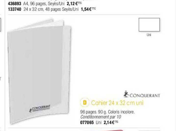 Cahier 24 X 32 Cm Uni Conquérant