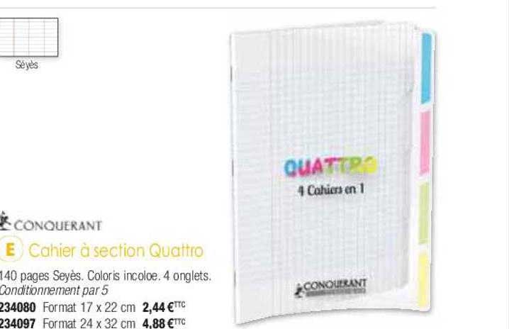 cahier à section quattro conquérant