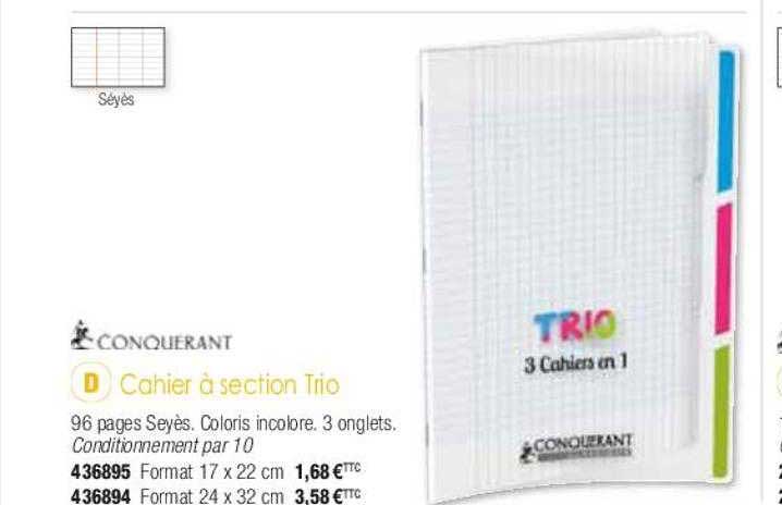 cahier à section trio conquérant