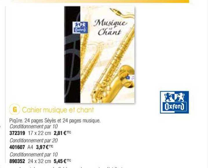 cahier musique et chant oxford