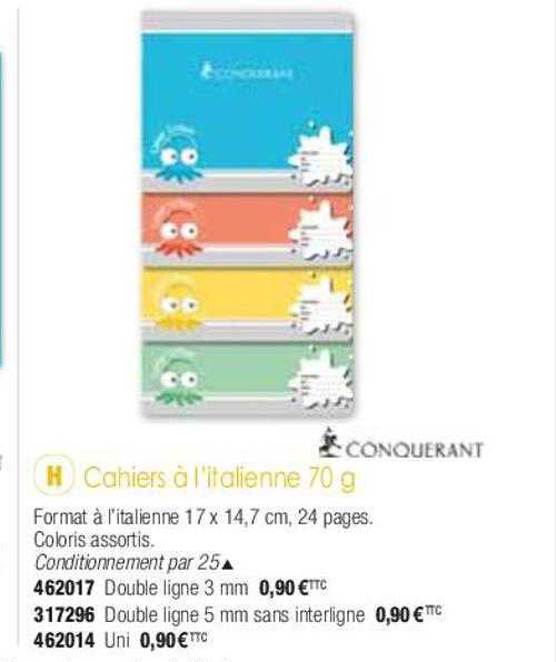 cahiers à l'italienne 70 g conquérant
