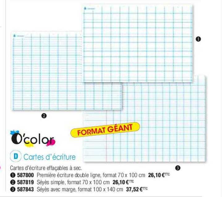 cartes d'écriture o'color