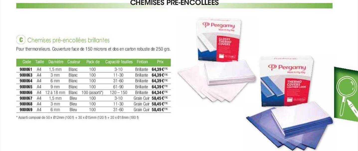 chemises pré-encollées brillantes pergamy