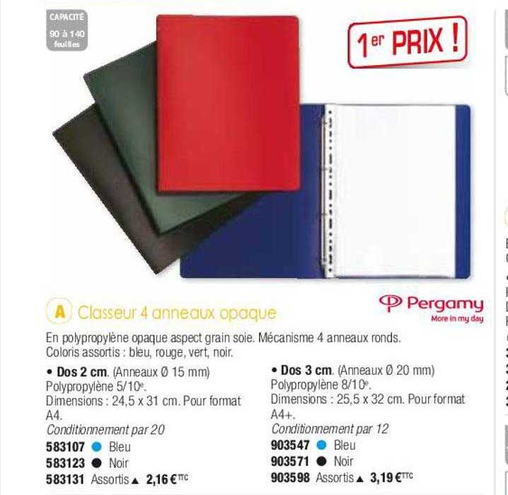 classeur 4 anneaux opaque pergamy