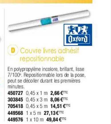 couvre livres adhésif repositionnable oxford