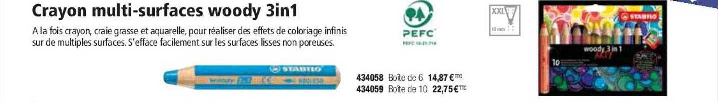 crayon multi-surfaces woody 3 in 1 stabilo