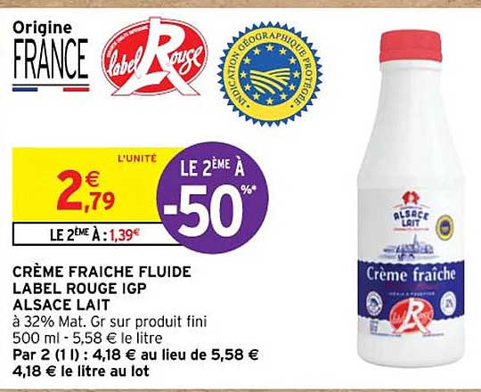 Crème Fraîche Fluide Label Rouge Igp Alsace Lait