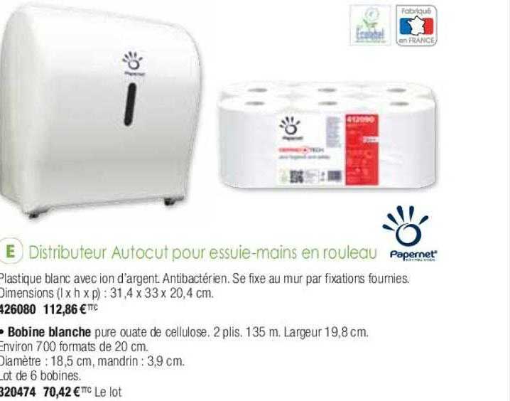 distributeur autocut pour essuie-mains en rouleau papernet