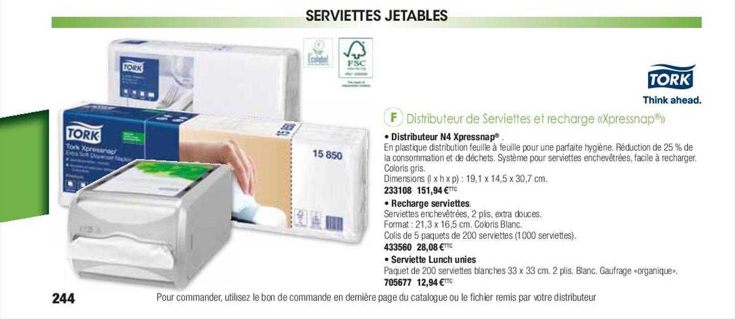 Distributeur De Serviettes Et Recharge «xpressnap» Tork
