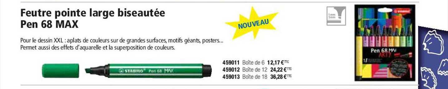 feutre pointe large biseautée pen 68 max stabilo