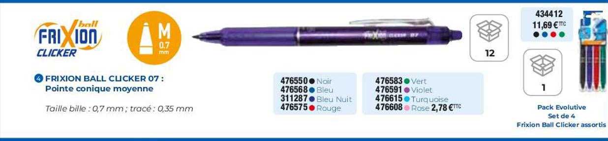 frixion ball clicker 07 : pointe conique moyenne