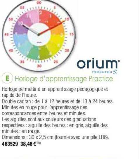 horloge d'apprentissage practice orium mesure