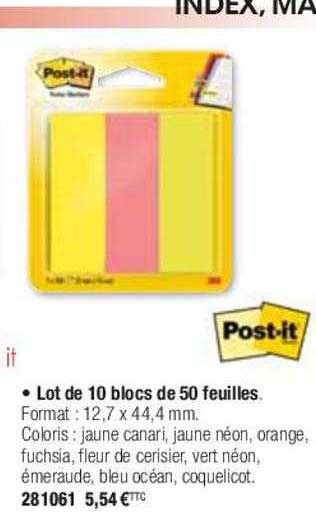 lot de 10 blocs de 50 feuilles post-it