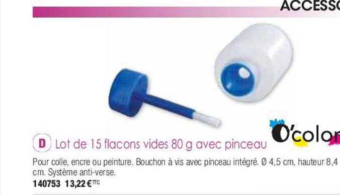 lot de 15 flacons vides 80 g avec pinceau o'color