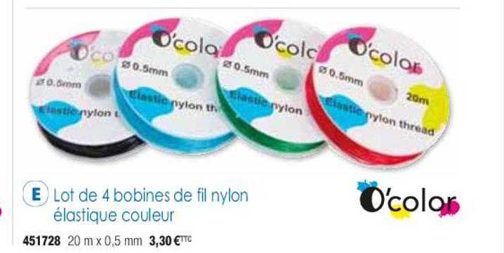 lot de 4 bobines de fil nylon élastique couleur o'color