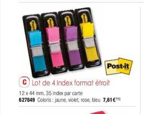 lot de 4 index format étroit post-it