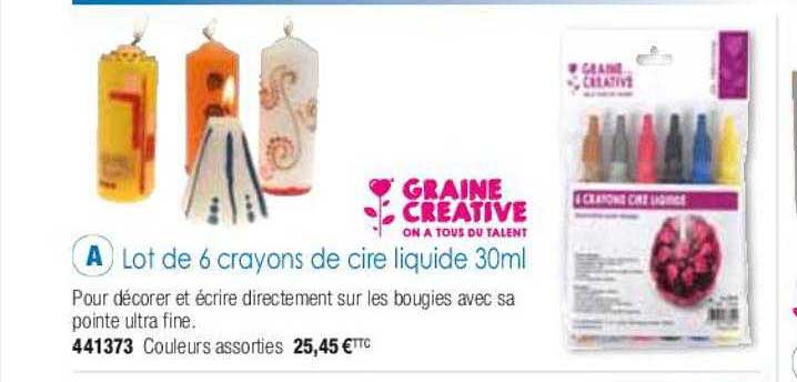 lot de 6 crayons de cire liquide 30ml graine créative