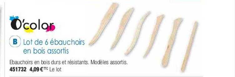 lot de 6 ébauchoirs en bois assortis o'color