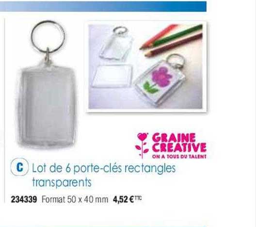 lot de 6 porte-clés rectangles transparents