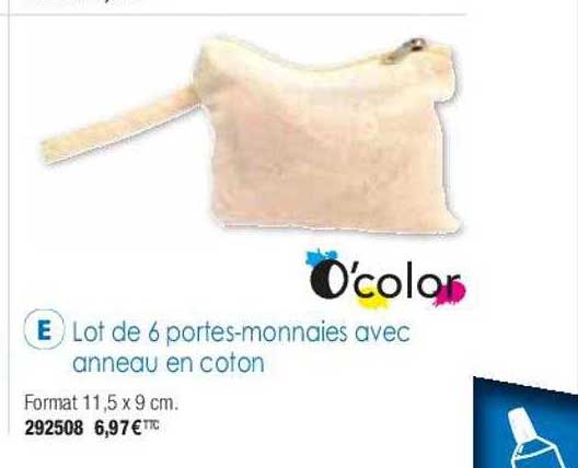 lot de 6 portes-monnaies avec anneau en coton o'color