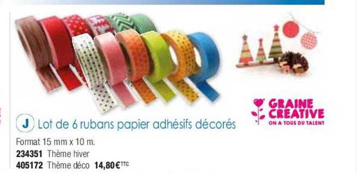 lot de 6 rubans papier adhésifs décorés graine créative
