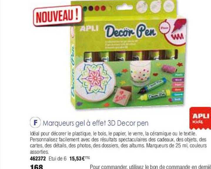 marqueurs gel à effet 3d decor pen apli kids