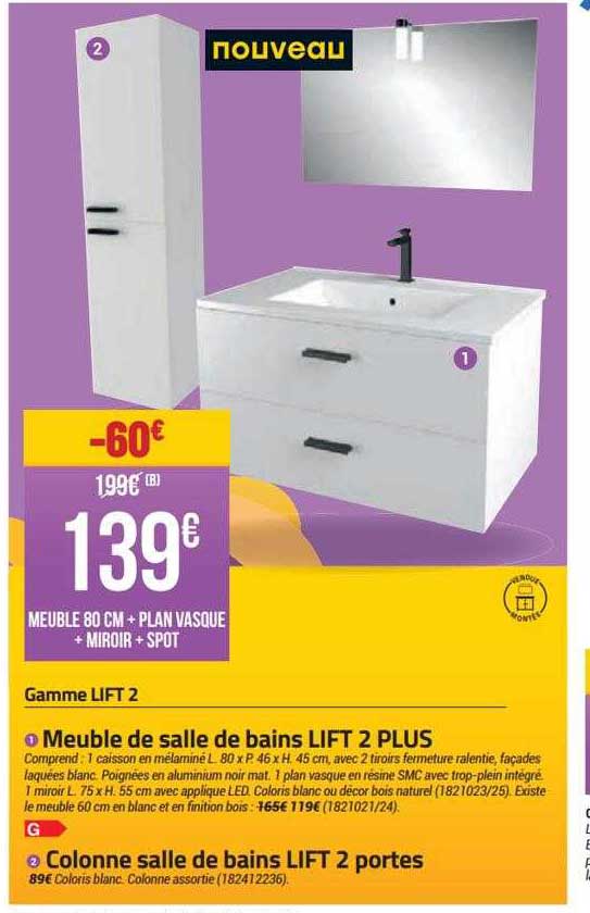 Meuble De Salle De Bains Lift 2 Plus, Colonne Salle De Bains Lift 2 Portes