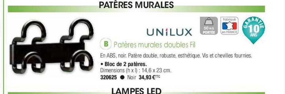 patères murales doubles fil unilux
