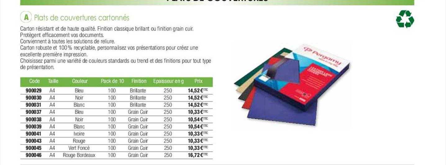 plats de couvertures cartonnés pergamy