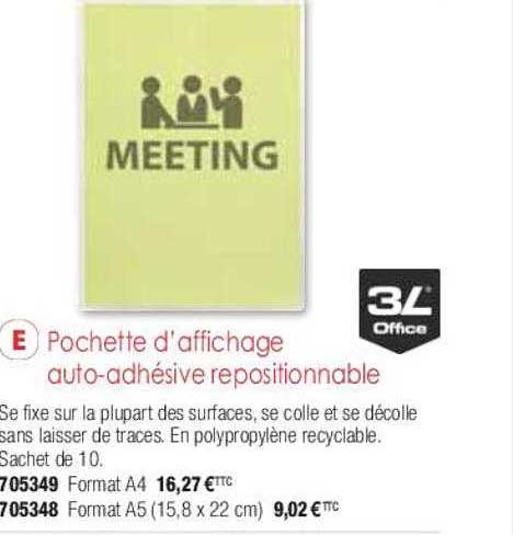 pochette d'affichage auto-adhésive repositionnable 3l office