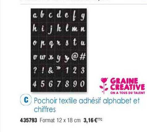 pochoir textile adhésif alphabet et chiffres graine créative
