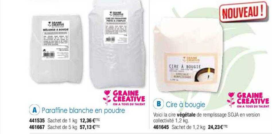 poraffine blanche en poudre graine créative, cire à bougie graine créative