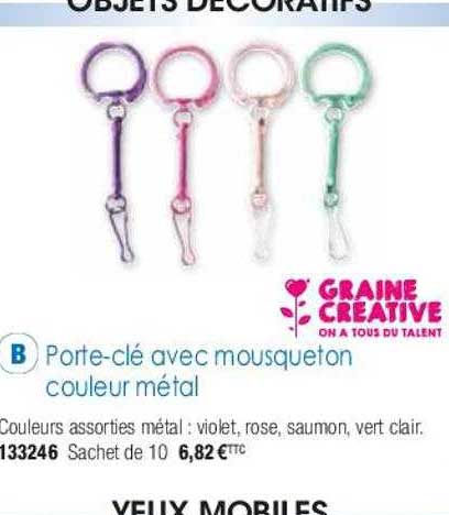 porte-clé avec mousqueton couleur métal graine créative
