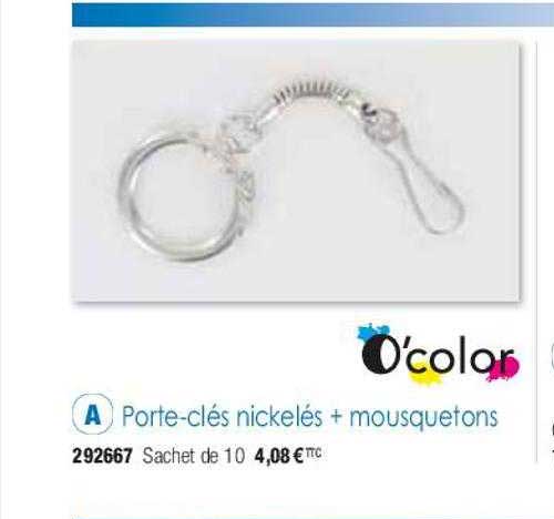 porte-clés nickelés + mousquetons o'color
