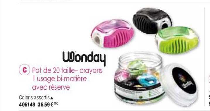 pot de 20 taille-crayons 1 usage bi-matière avec réserve wonday