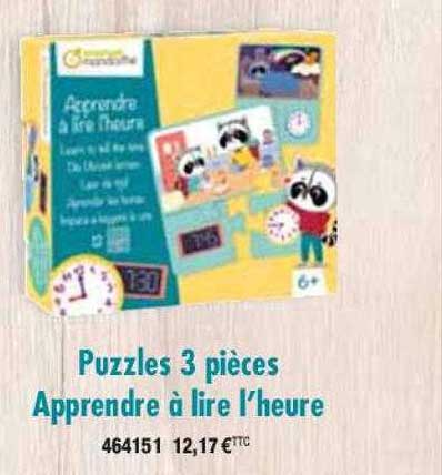 puzzles 3 pièces apprendre à lire l'heure
