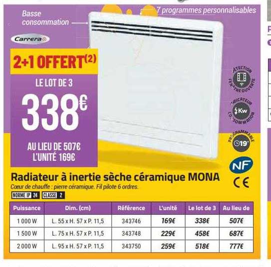 radiateur à inertie sèche céramique mona