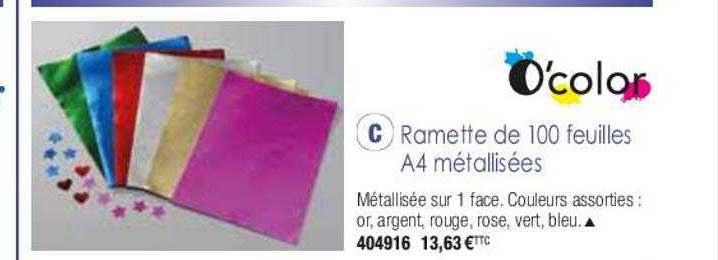 ramette de 100 feuilles A4 métallisées o'color