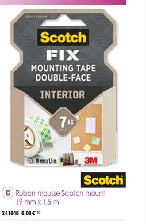 ruban mousse scotch mount 19 mm x 1,5 m scotch